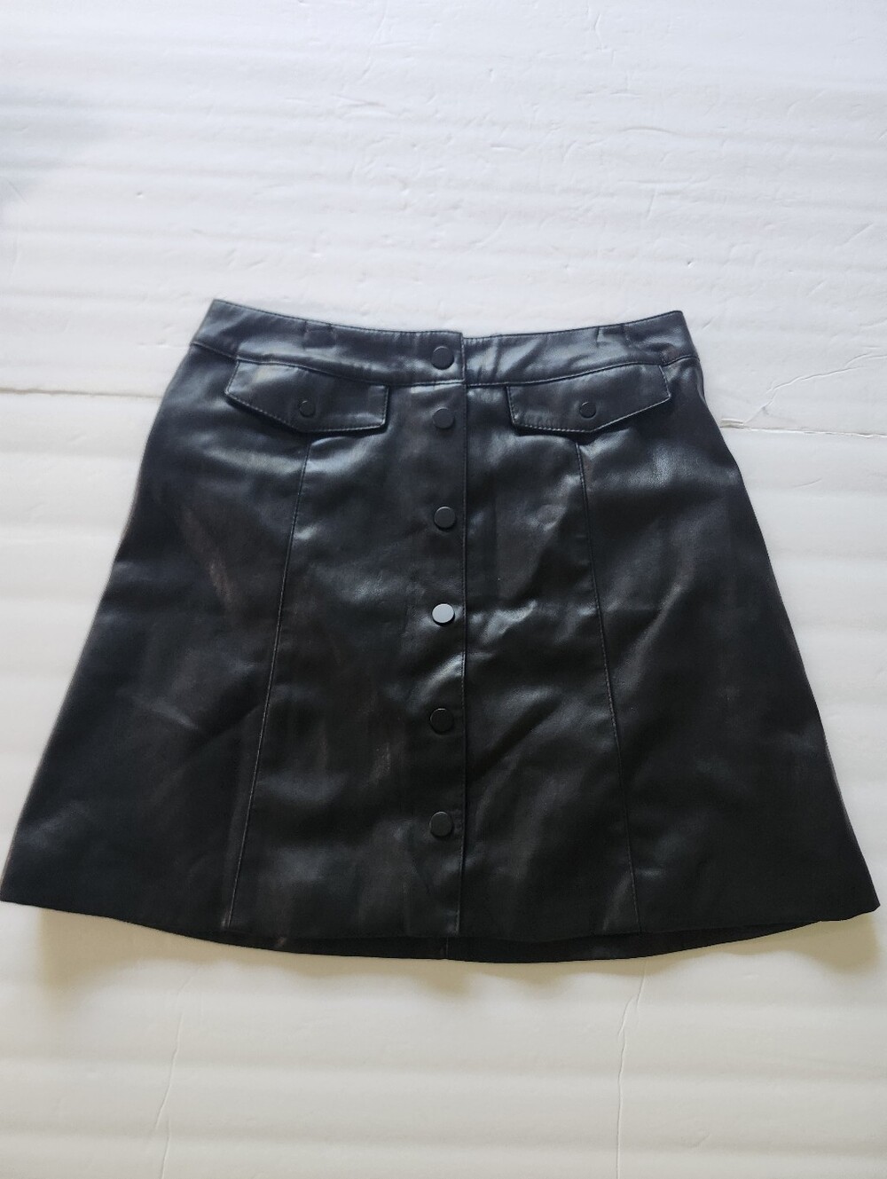 Divided By H&M Black Faux Leather Polyurethane Snap Front Mini Skirt S 4 NWOT